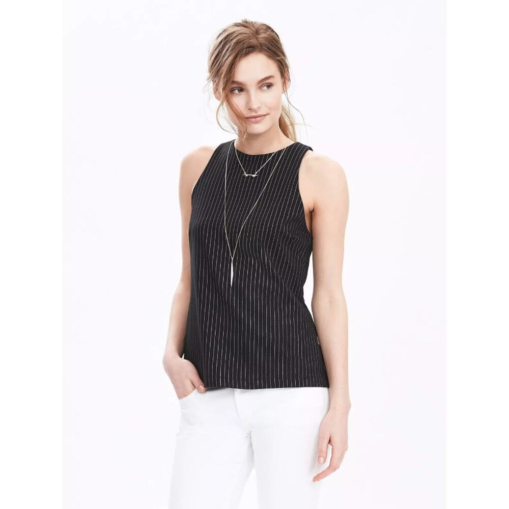 Banana Republic‎ Tank Top Womens Sleeveless Black Ponte Pinstripe Blouse Sz 0